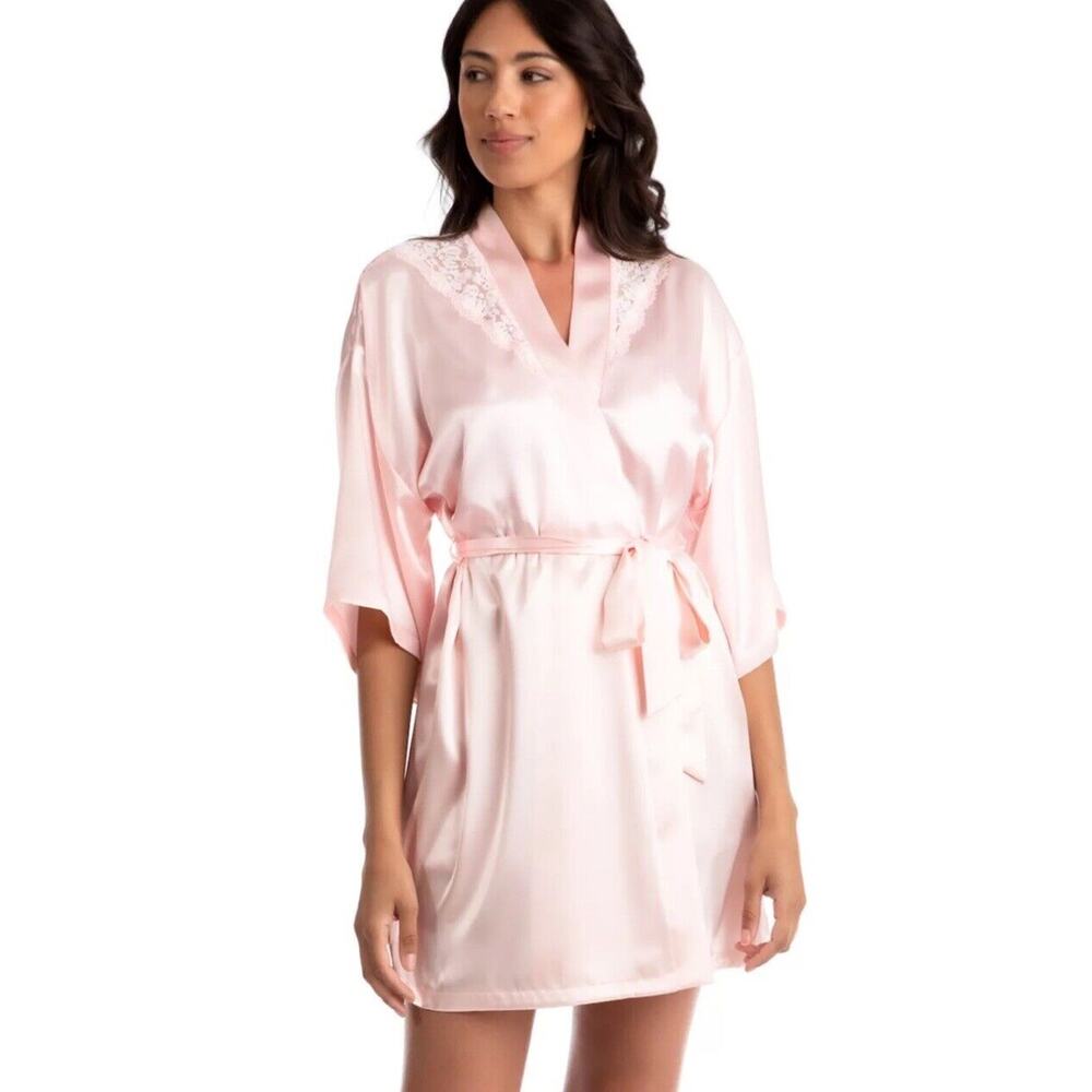 Lilac & London Pink Satin Wrap Robe Womens L Nwt